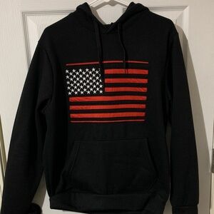 Patriotic Black Hoodie with Red and White Flag